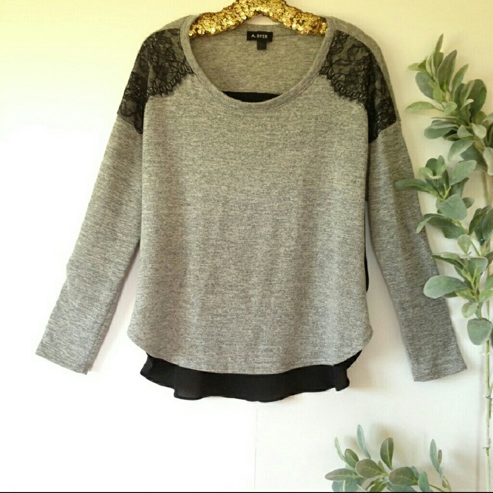 A. Byer Women's Lace Marled Knit Top size XL - Picture 2 of 7